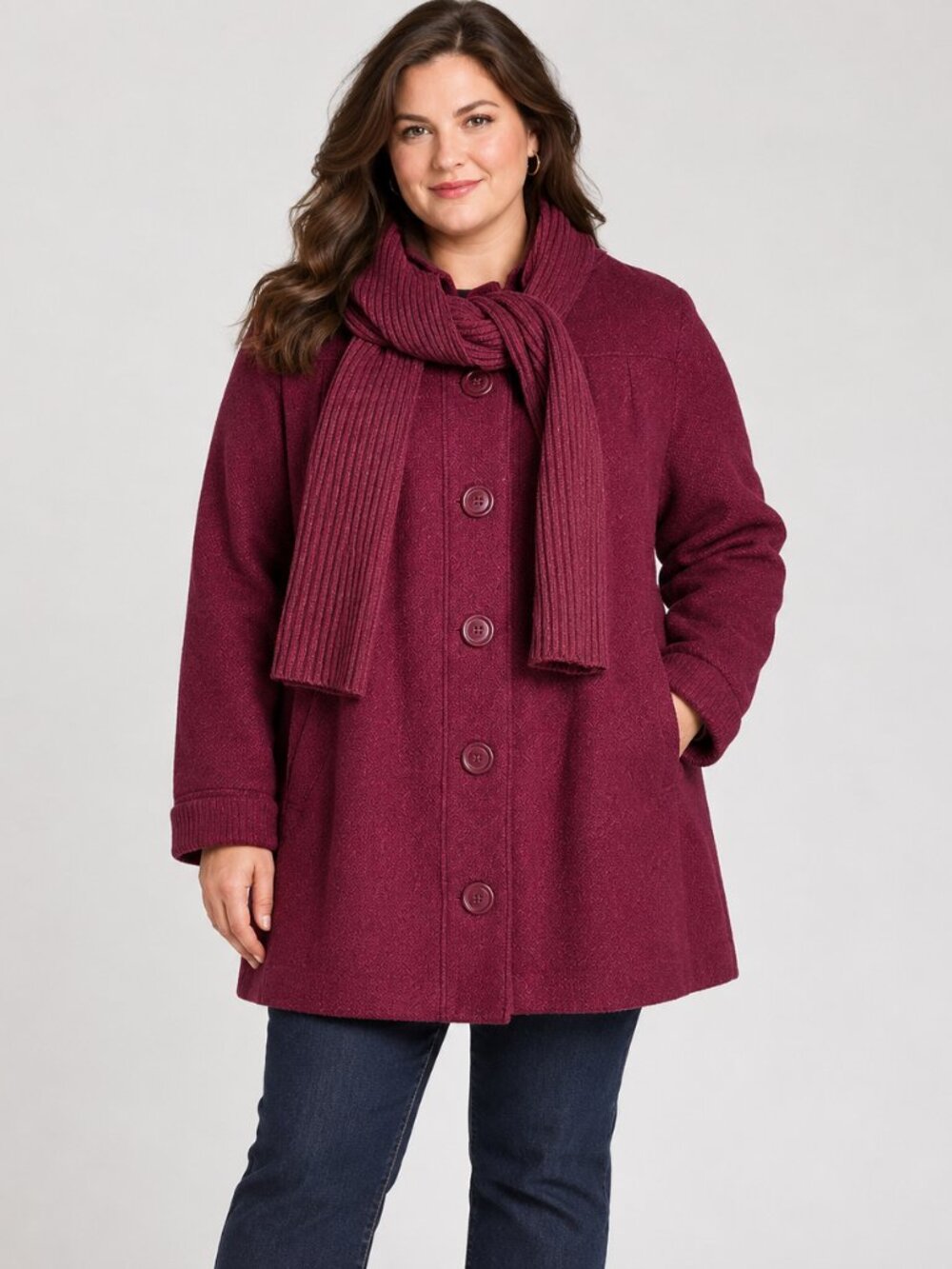 Jones New York Signature Wool Blend Scarf Coat Size XL Vine